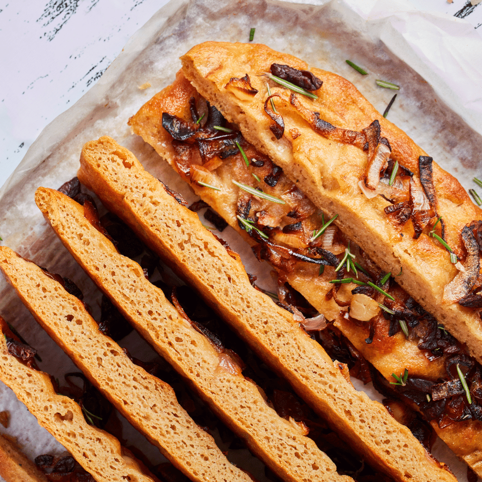 Wholegrain Focaccia bread with onions